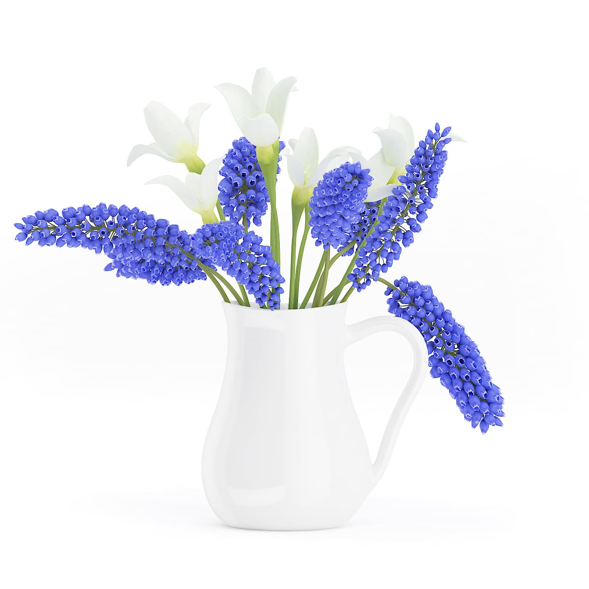Blue and White Flowers in White Pot