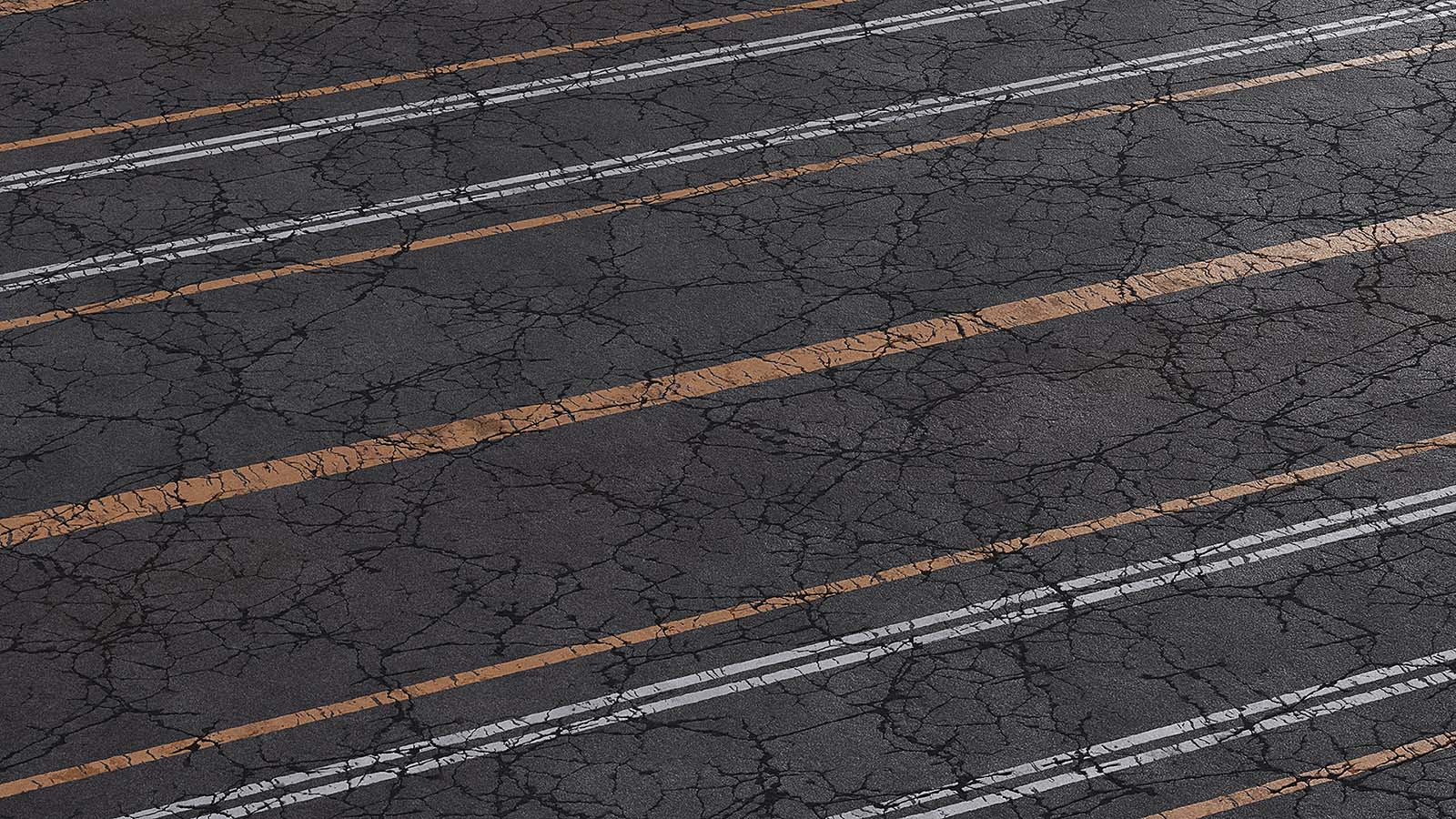 Damaged Road with Pavement and Lanes PBR Texture