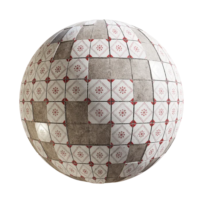 Damaged Red White Portuguese Tiles 6694