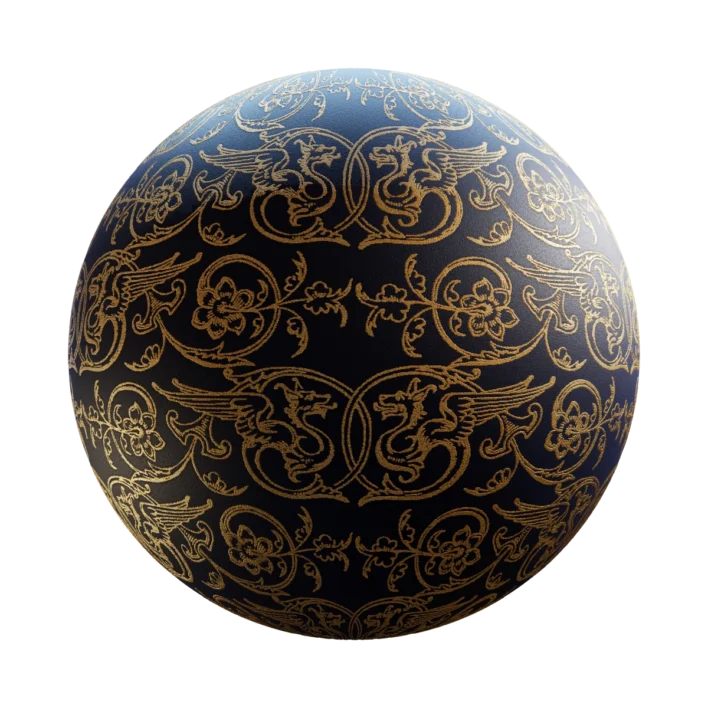 Patterned Blue Gold Fabric 7038