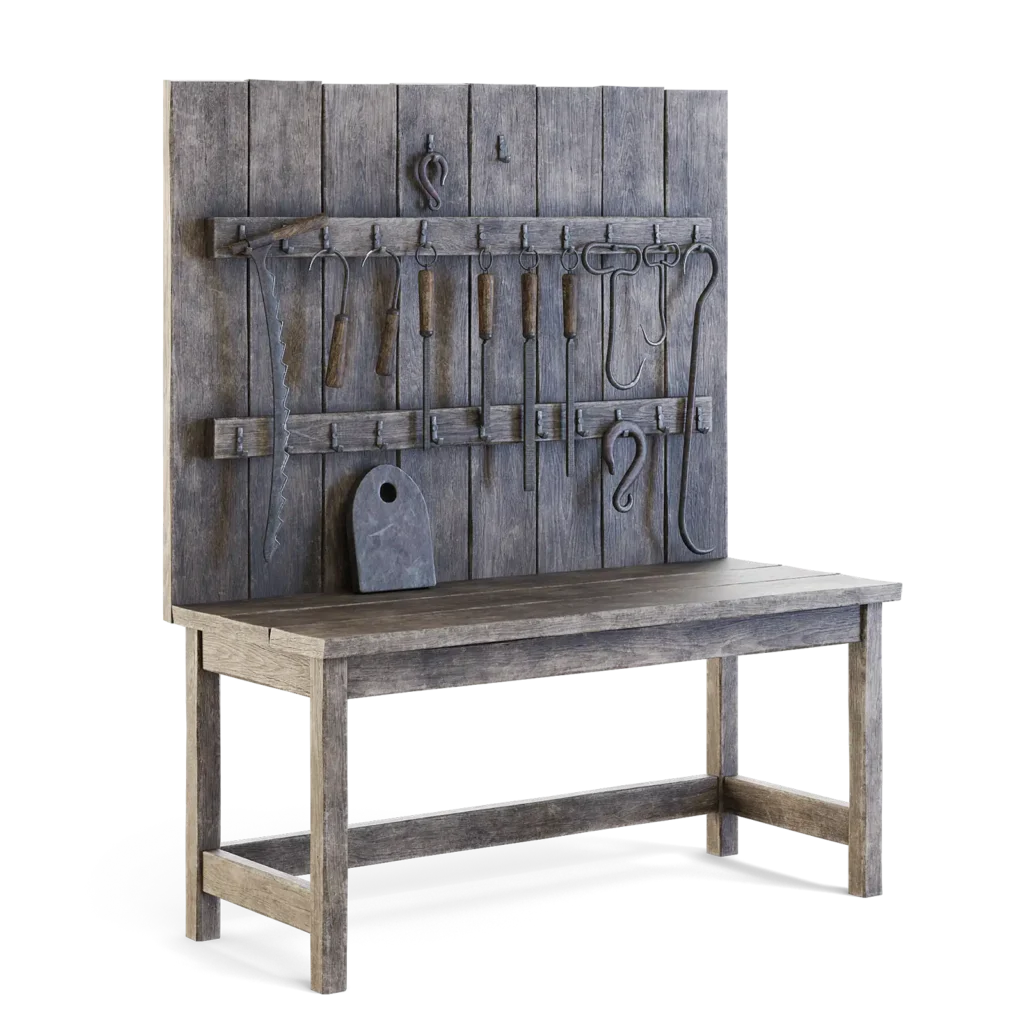 Old Wooden Wall Table with Tools