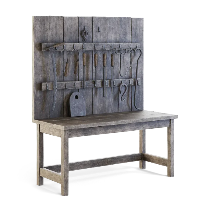 Old Wooden Wall Table with Tools