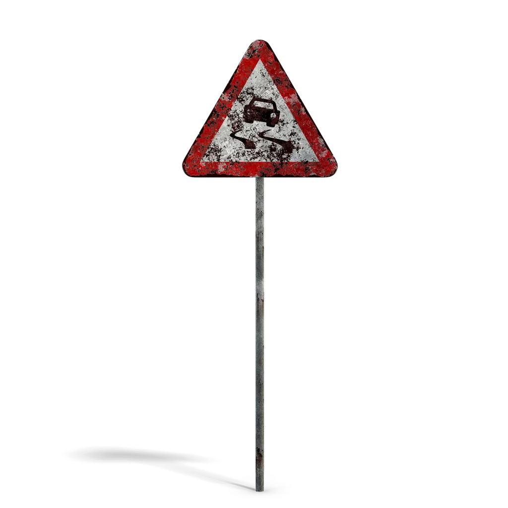 Damaged Slippery Road Sign