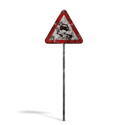 Damaged Slippery Road Sign