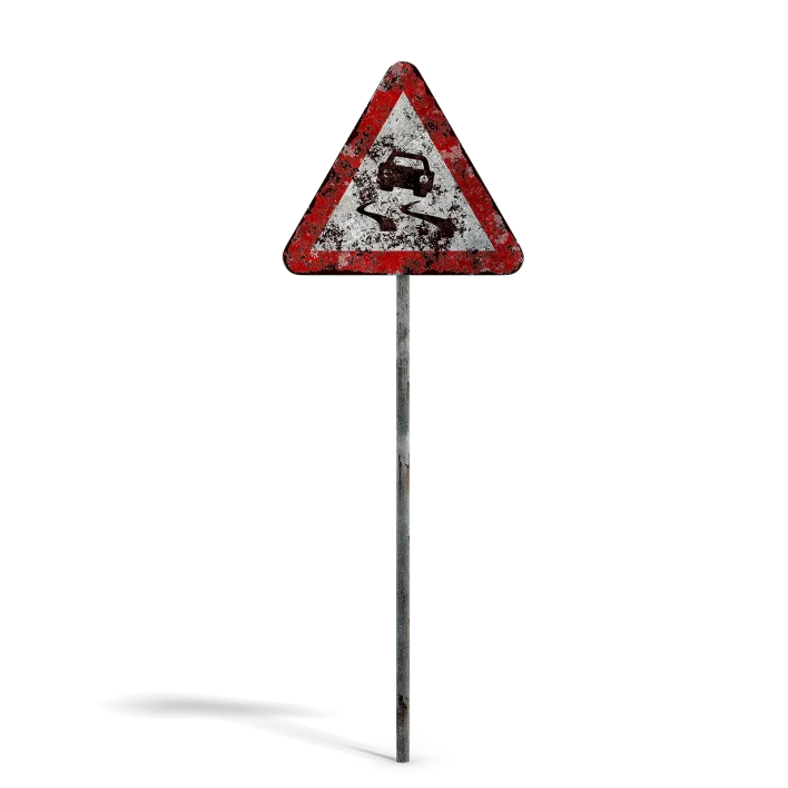 Damaged Slippery Road Sign