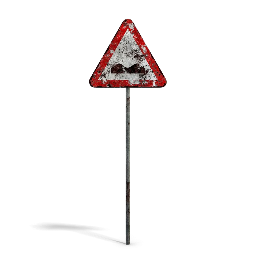 Damaged Uneven Road Sign
