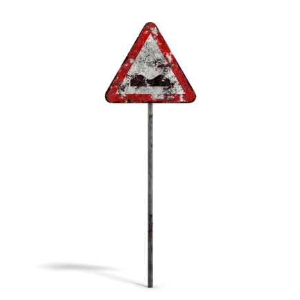 Damaged Uneven Road Sign