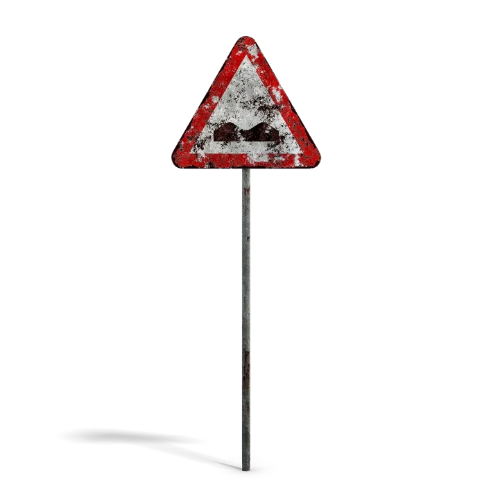 Damaged Uneven Road Sign