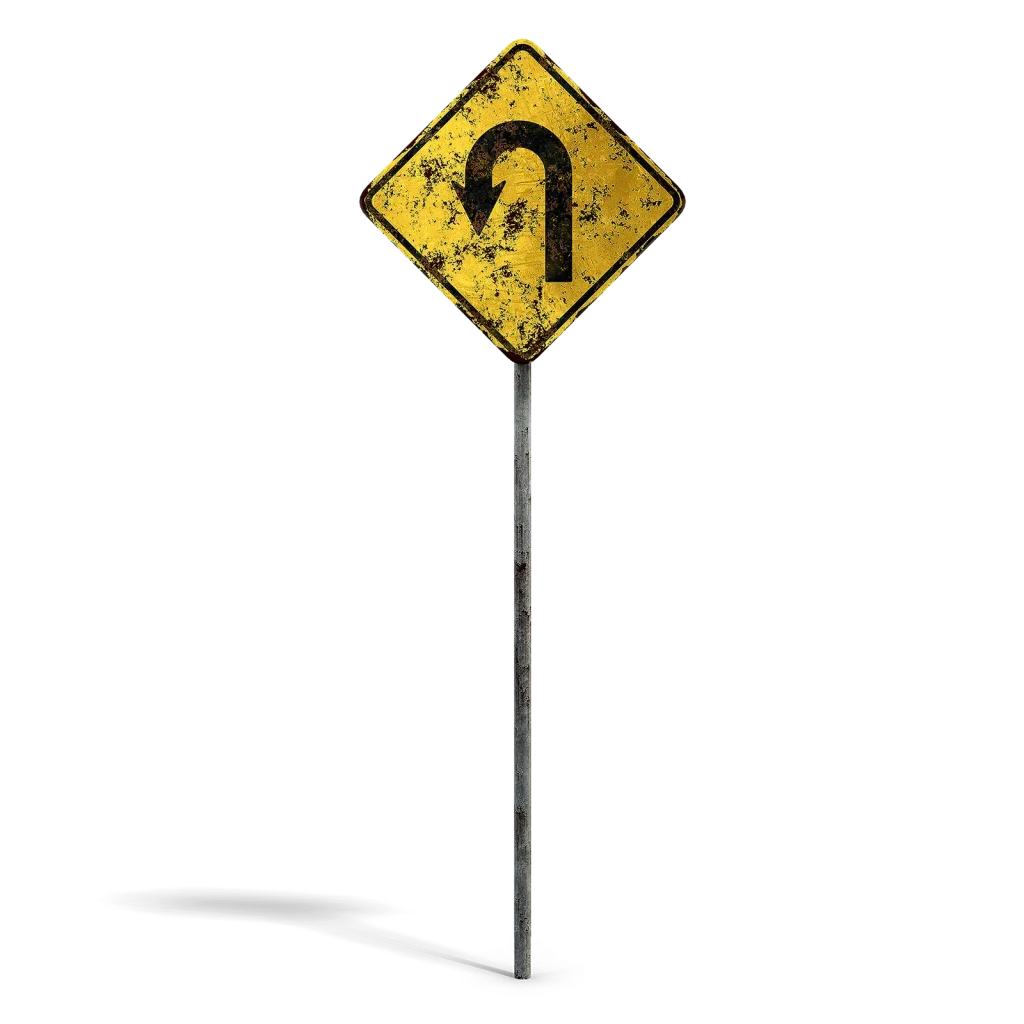 Damaged U-Turn Sign