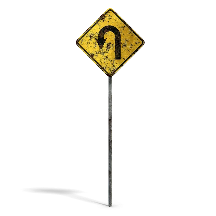 Damaged U-Turn Sign