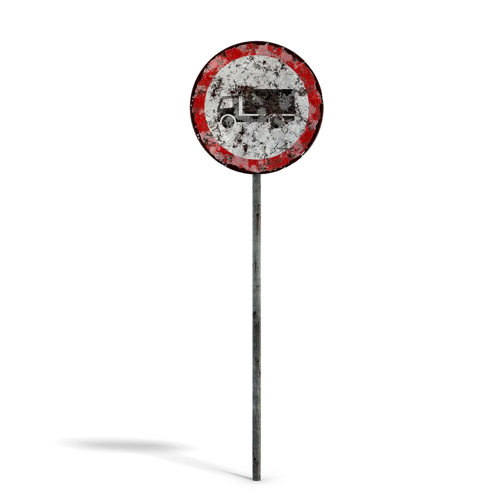 Damaged No Trucks Sign