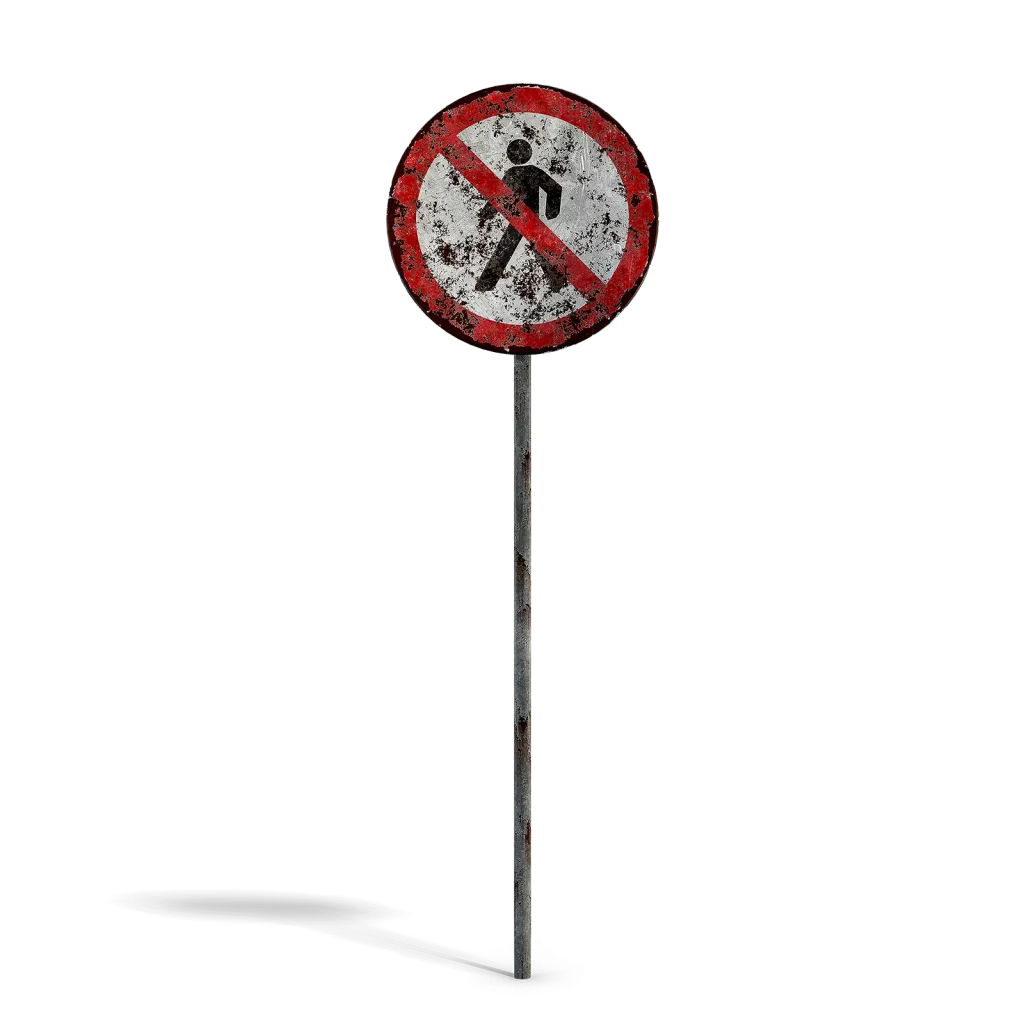 Damaged No Walking Sign