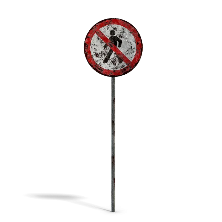 Damaged No Walking Sign