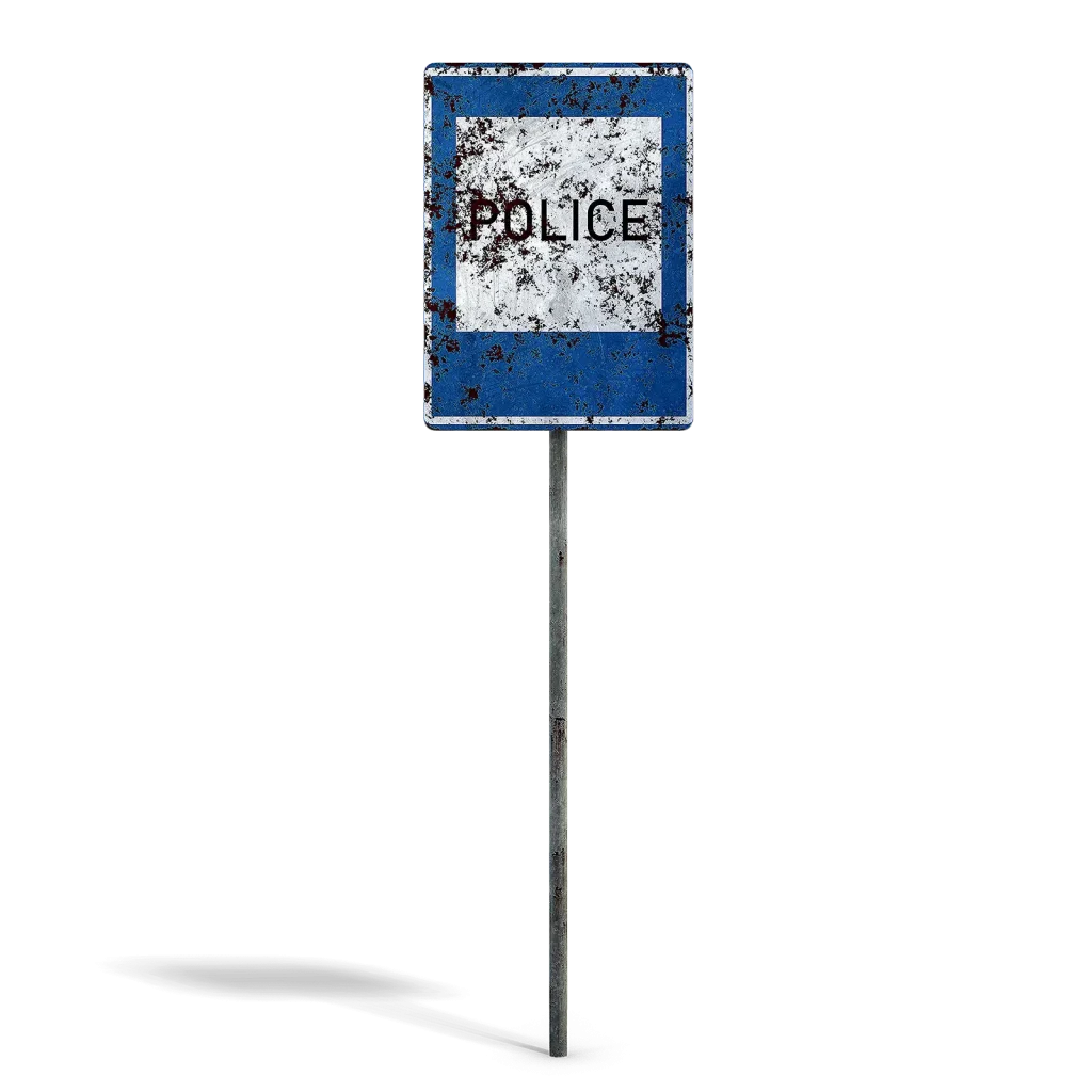 Damaged Police Info Sign