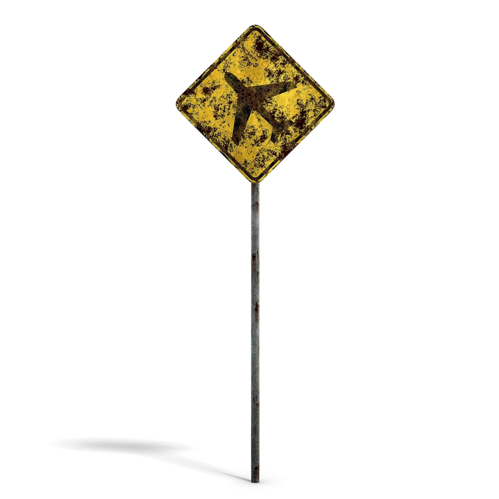 Damaged Airport Warning Sign