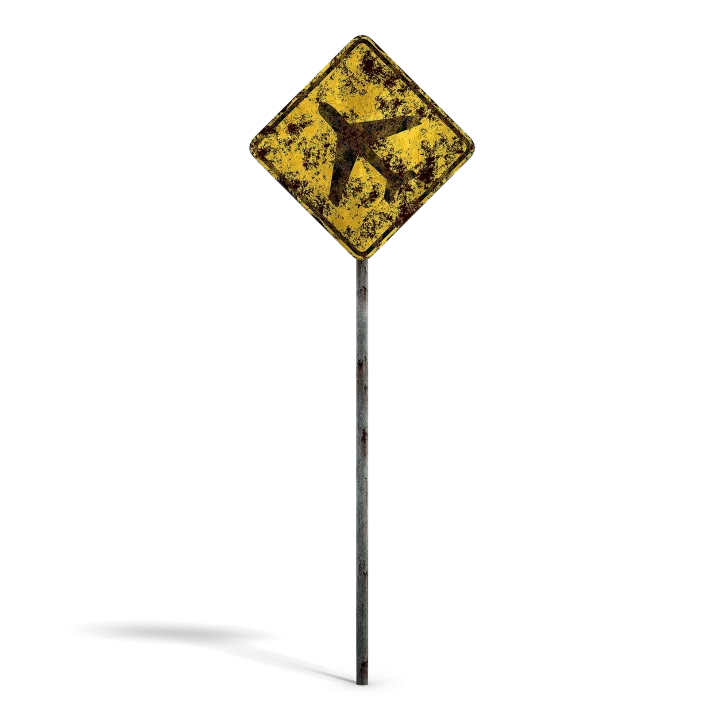 Damaged Airport Warning Sign