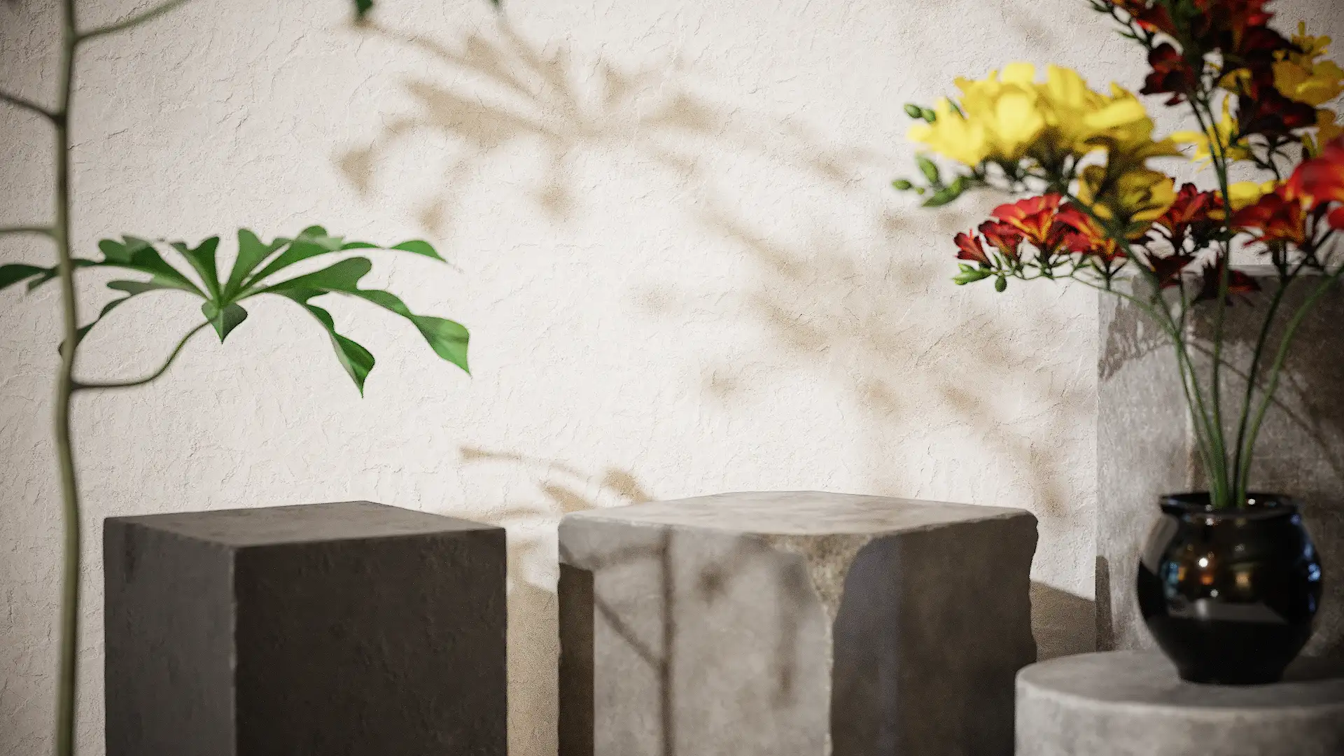 Concrete Pedestals and Plaster Walls